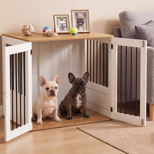 31.5” Wooden Dog Crate Furniture, Double Lock Doors, White