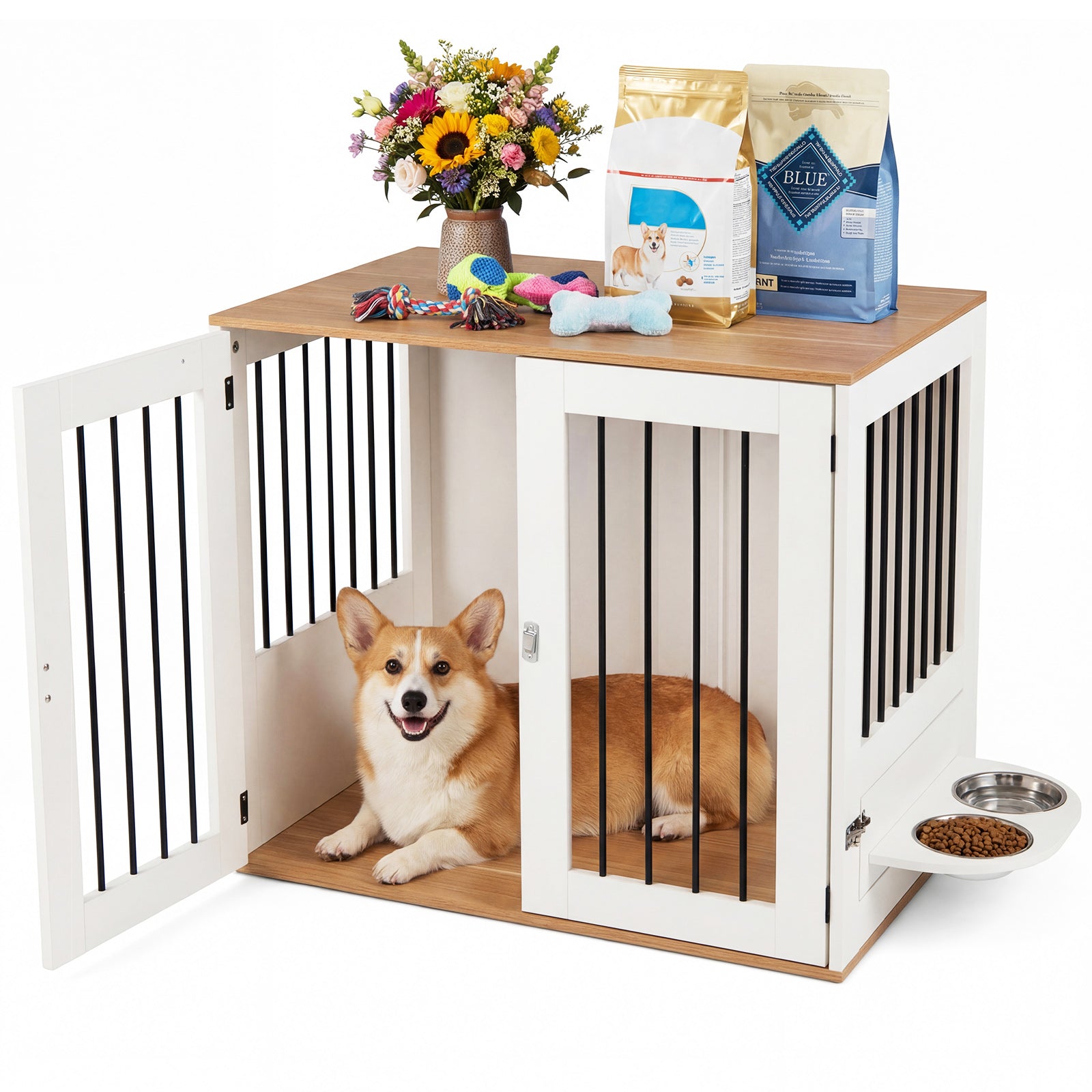 31.5” Wooden Dog Crate Furniture, Double Lock Doors, White Dog Kennels at Gallery Canada
