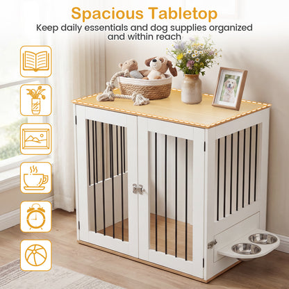 31.5” Wooden Dog Crate Furniture, Double Lock Doors, White Dog Kennels at Gallery Canada