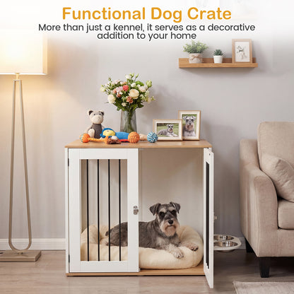 31.5” Wooden Dog Crate Furniture, Double Lock Doors, White Dog Kennels at Gallery Canada