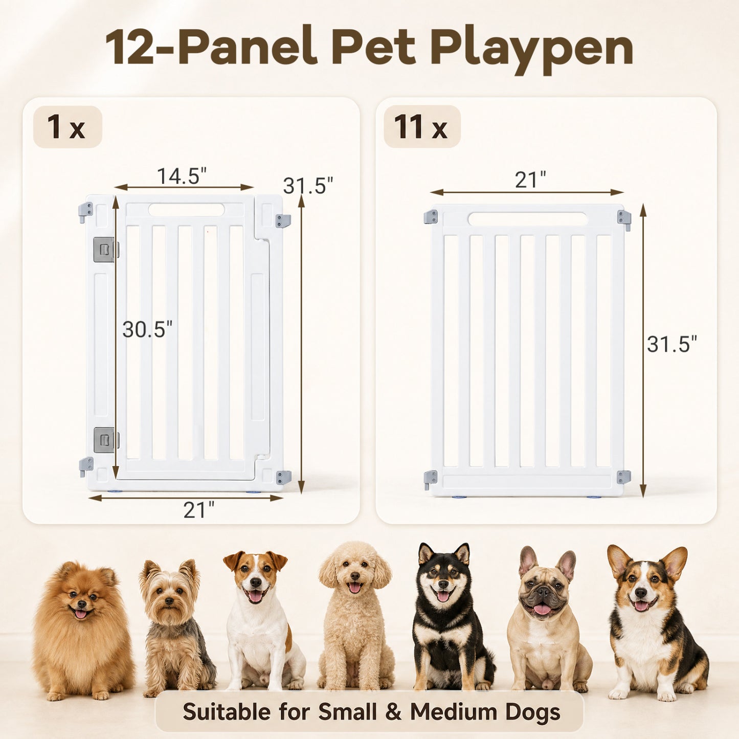 31.5" Height Indoor Outdoor Dog Playpen, 12 Panels, White Pet Gate at Gallery Canada