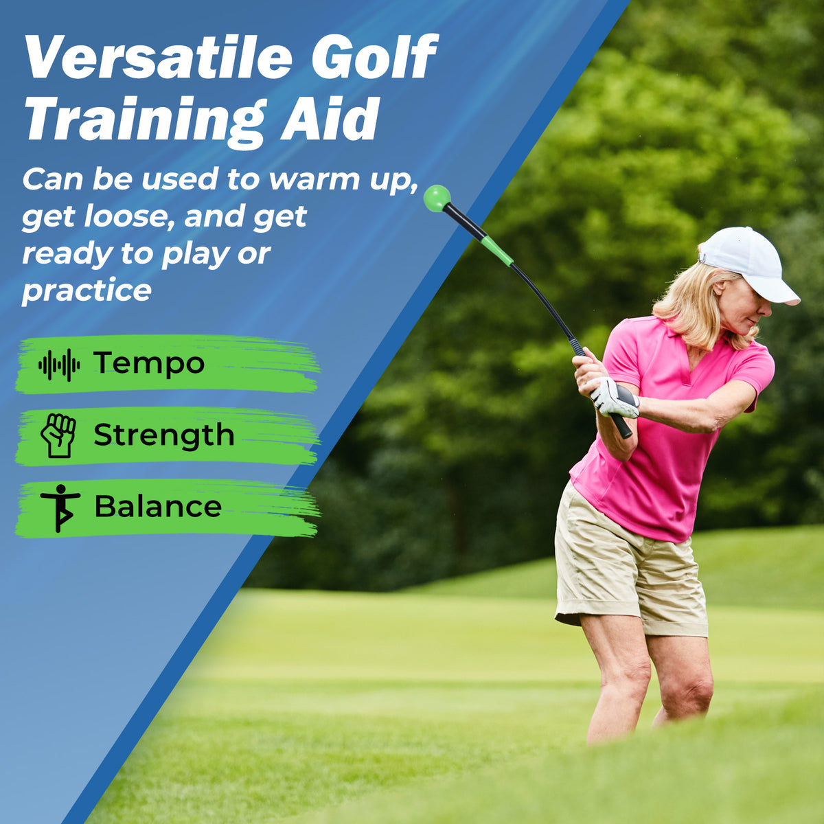 31.5 Inch Golf Swing Trainer Aid with Weighted Head for Grip Rhythm Balance, Green Golf at Gallery Canada