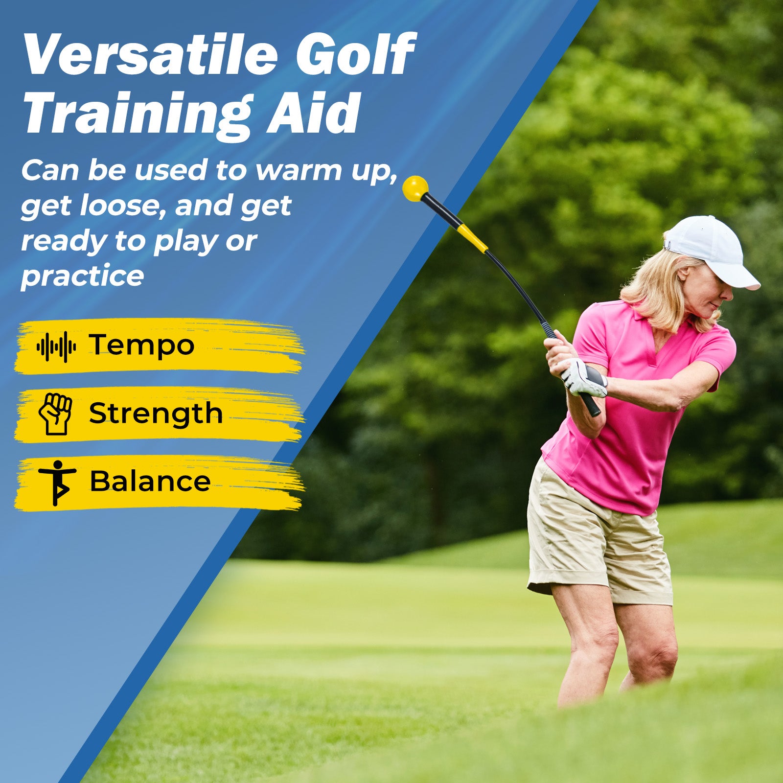 31.5 Inch Golf Swing Trainer Aid with Weighted Head for Grip Rhythm Balance, Yellow Golf at Gallery Canada