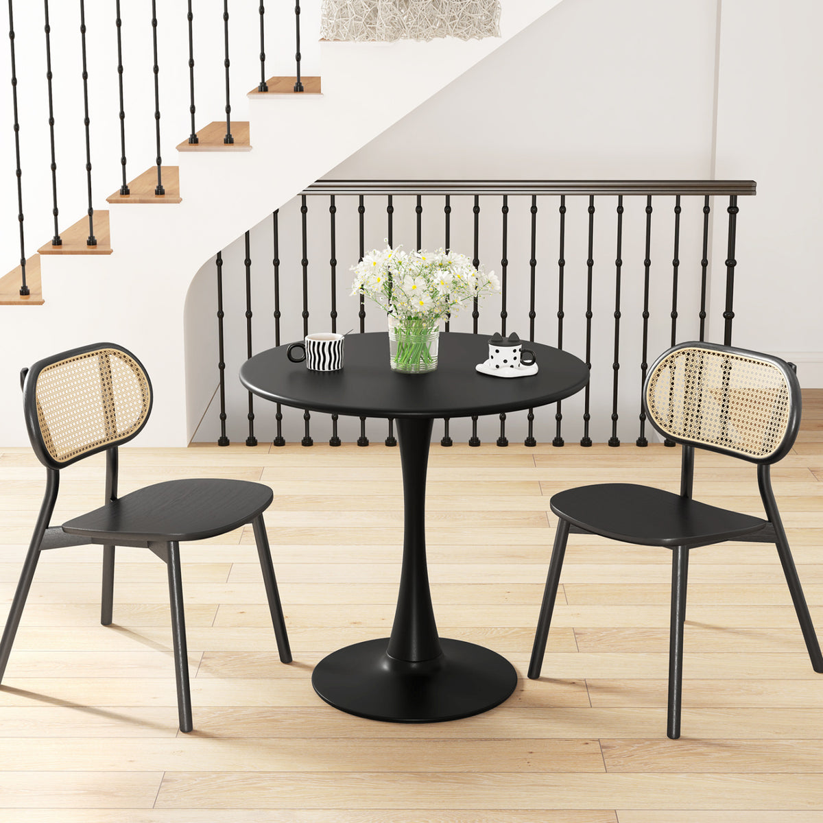 31.5 Inch Round Dining Table, Anti-Slip PP Ring, Black Bar Tables at Gallery Canada