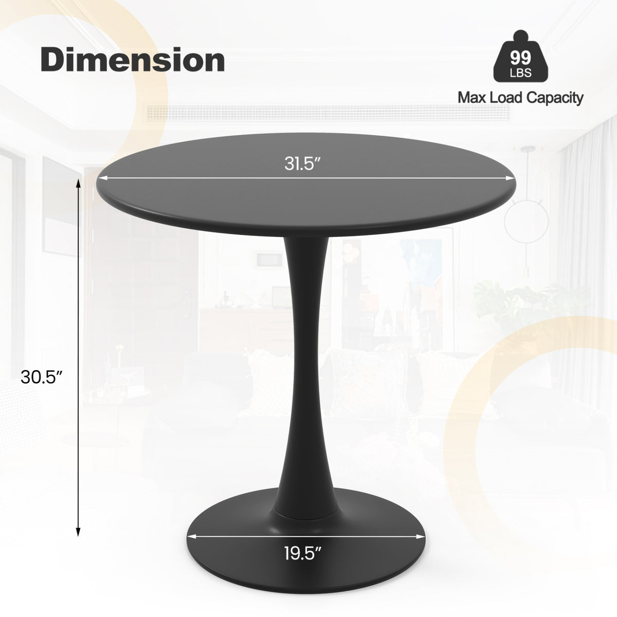 31.5 Inch Round Dining Table, Anti-Slip PP Ring, Black Bar Tables at Gallery Canada