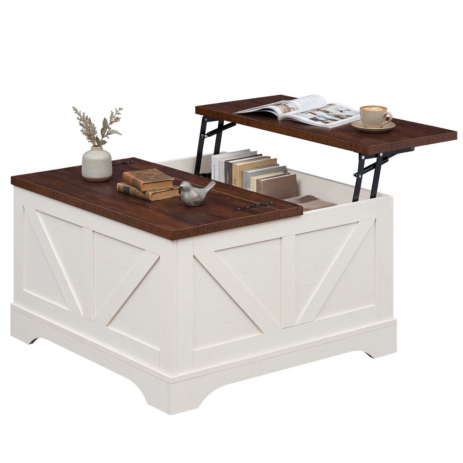 31.5 In Square Coffee Table with Lift Top Storage, Rustic Brown Coffee Tables Rustic Brown at Gallery Canada