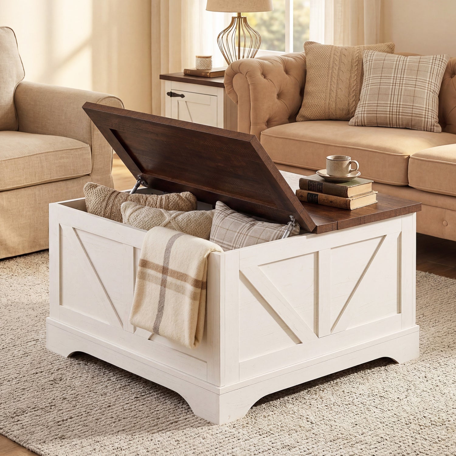 31.5 In Square Coffee Table with Lift Top Storage, Rustic Brown Coffee Tables at Gallery Canada
