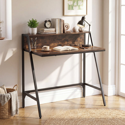 Industrial Desk With Raised Shelf, 31.5