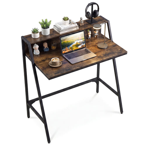 Industrial Desk With Raised Shelf, 31.5