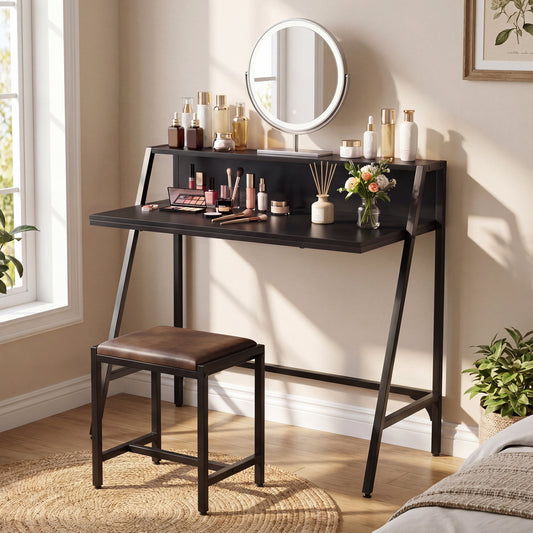 31.5" Industrial Desk With Raised Shelf, Black Computer Desks Black at Gallery Canada