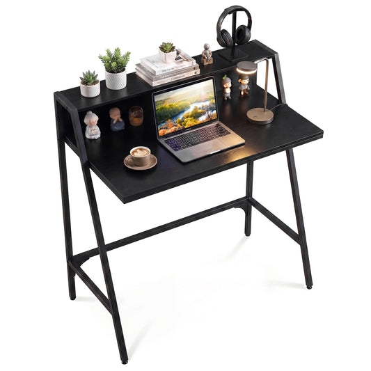 31.5" Industrial Desk With Raised Shelf, Black Computer Desks Black at Gallery Canada