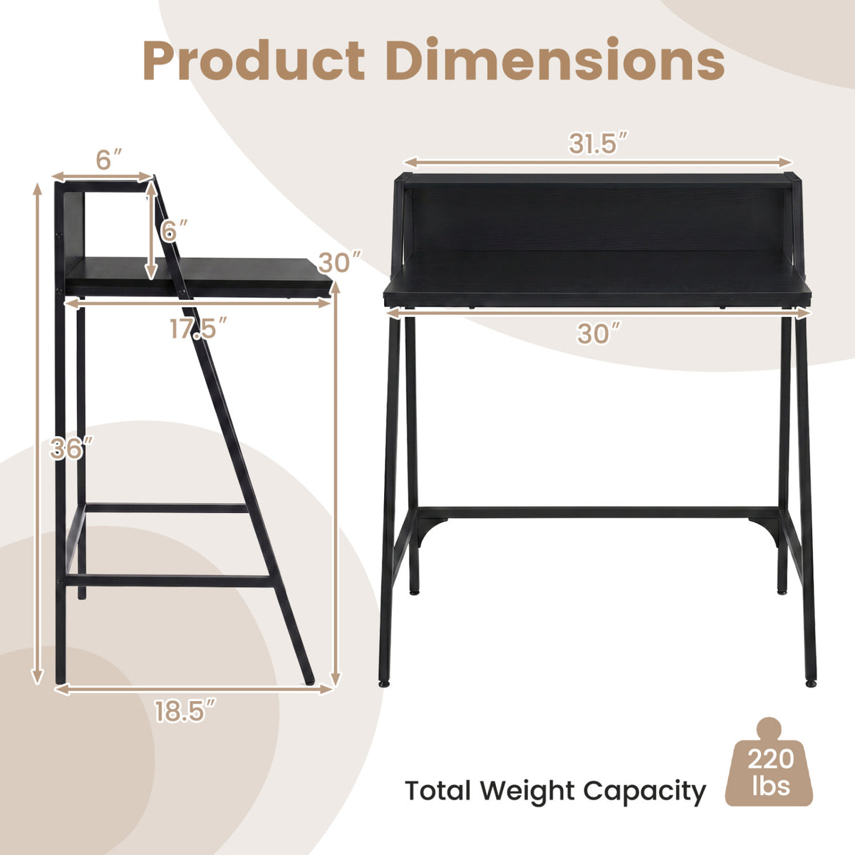 31.5" Industrial Desk With Raised Shelf, Black Computer Desks at Gallery Canada