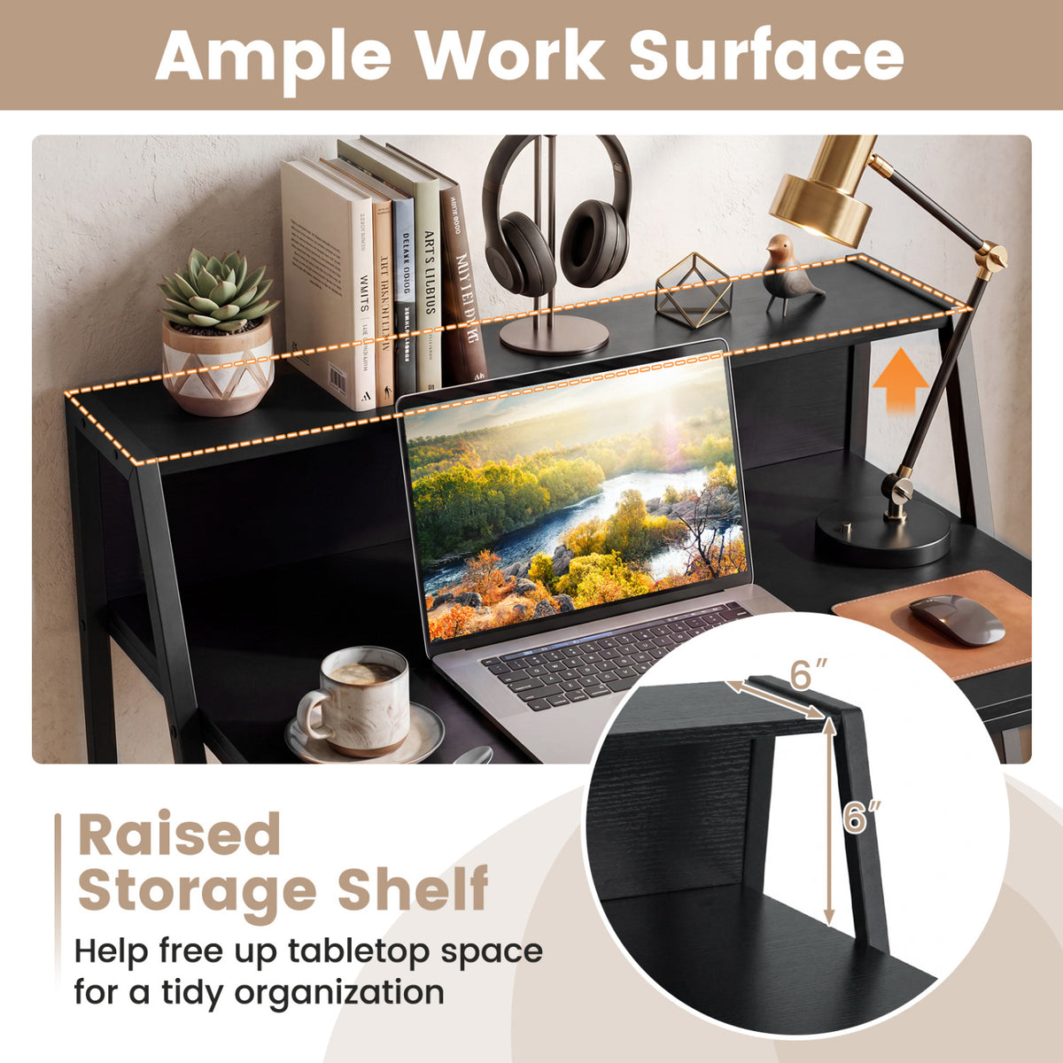31.5" Industrial Desk With Raised Shelf, Black Computer Desks at Gallery Canada