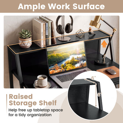 31.5" Industrial Desk With Raised Shelf, Black Computer Desks at Gallery Canada