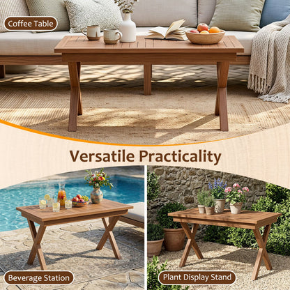 Table basse d'extérieur en bois de teck 31,5", plateau patio à lattes
