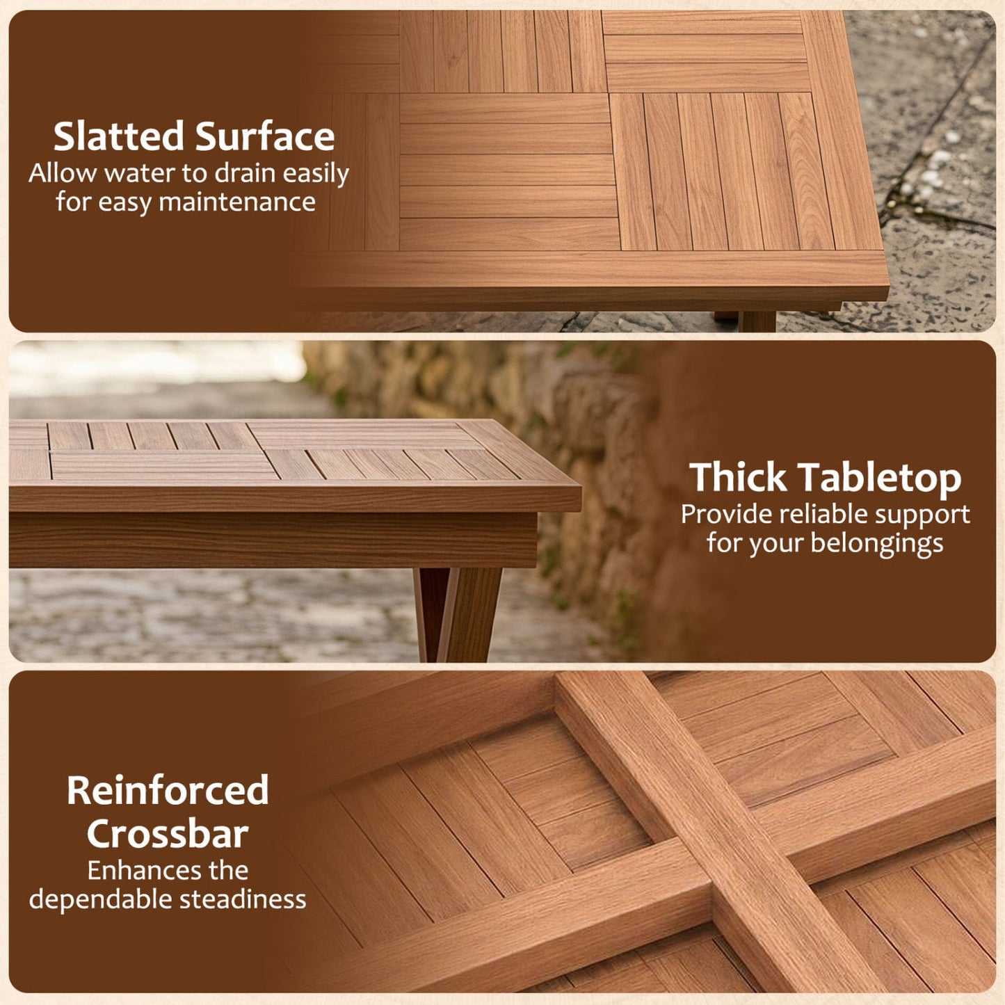 Table basse d'extérieur en bois de teck 31,5", plateau patio à lattes