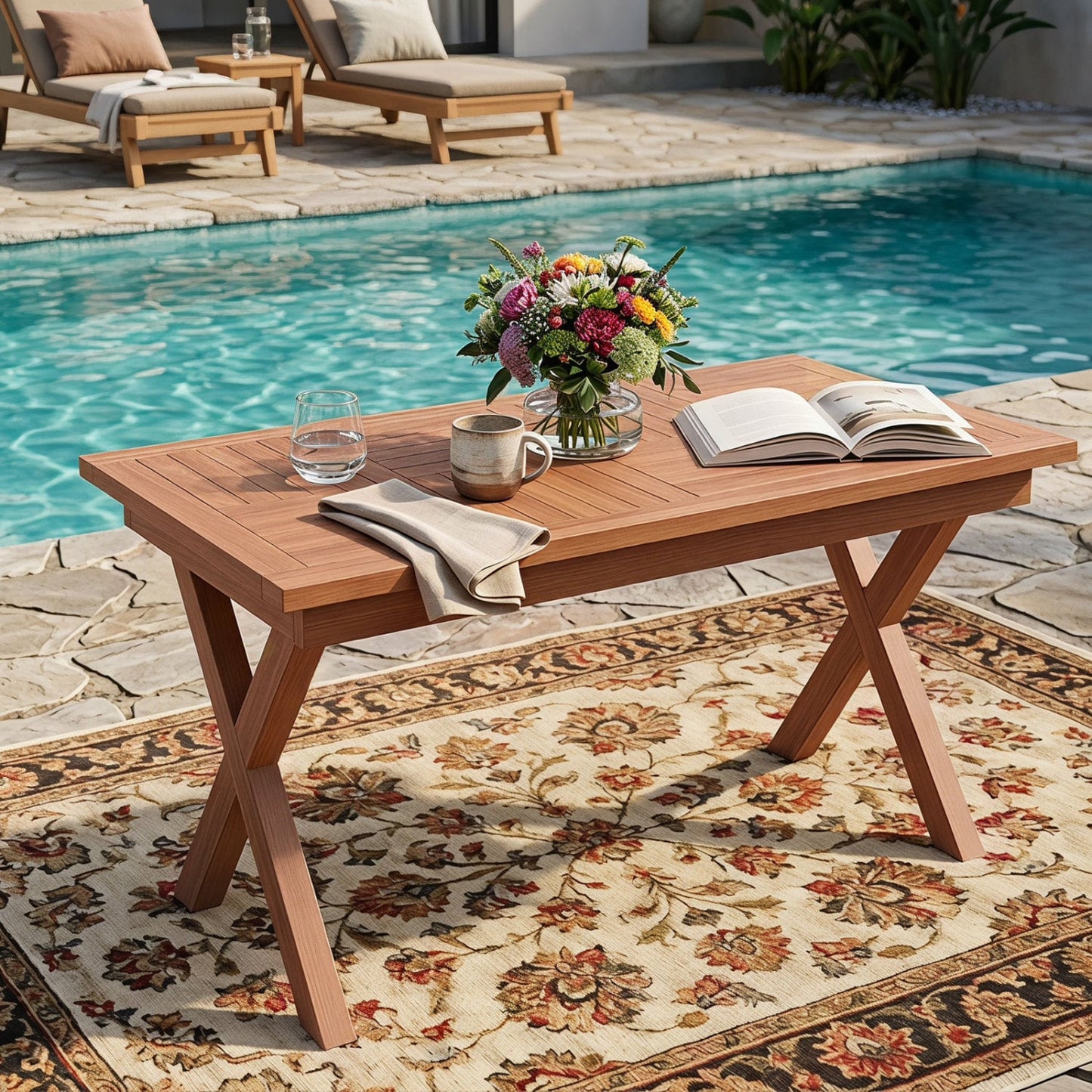 Table basse d'extérieur en bois de teck 31,5", plateau patio à lattes