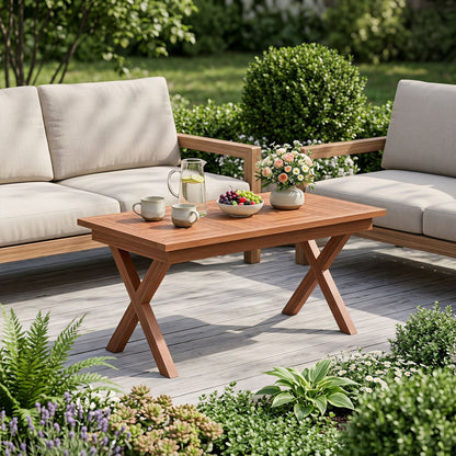 Table basse d'extérieur en bois de teck 31,5", plateau patio à lattes