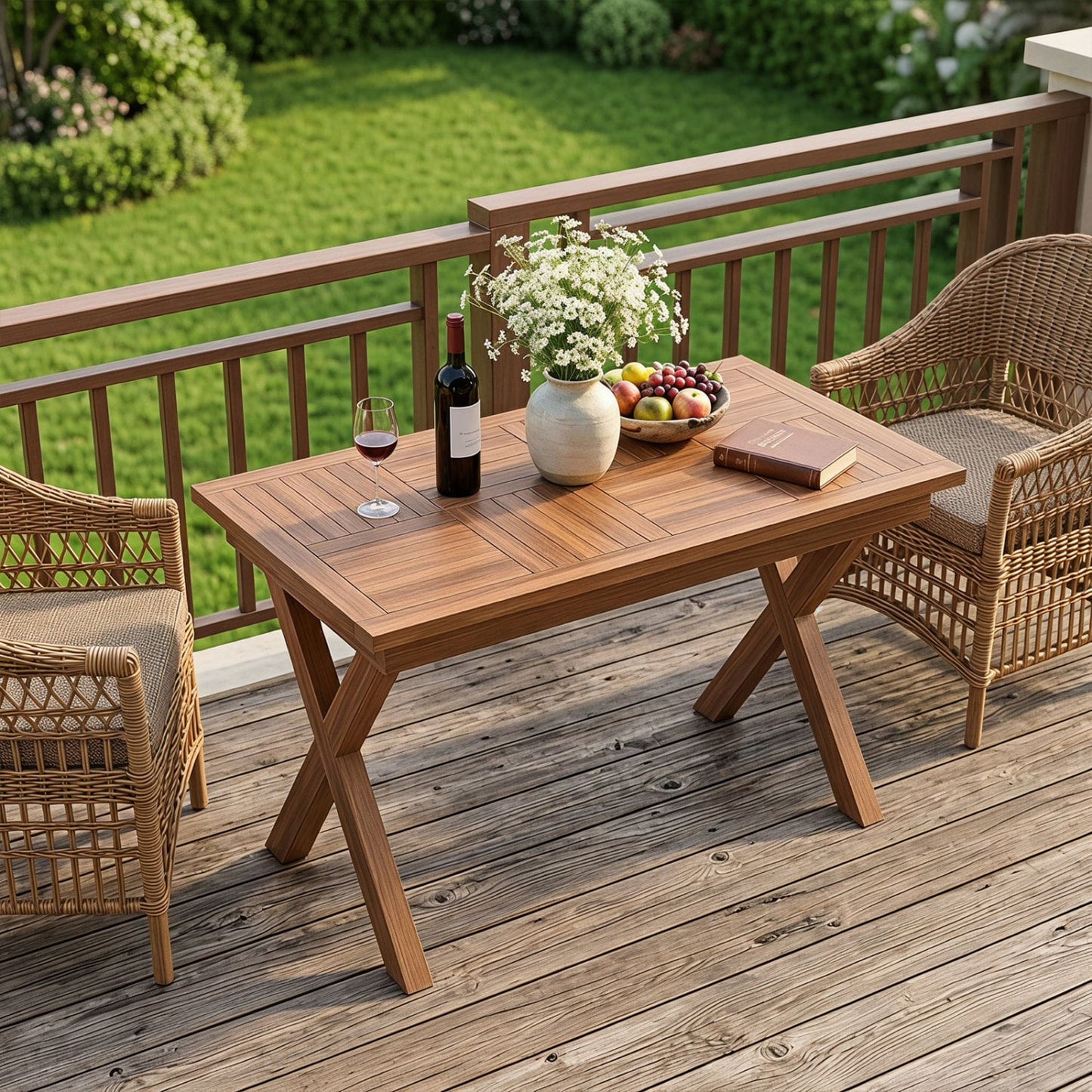 Table basse d'extérieur en bois de teck 31,5", plateau patio à lattes