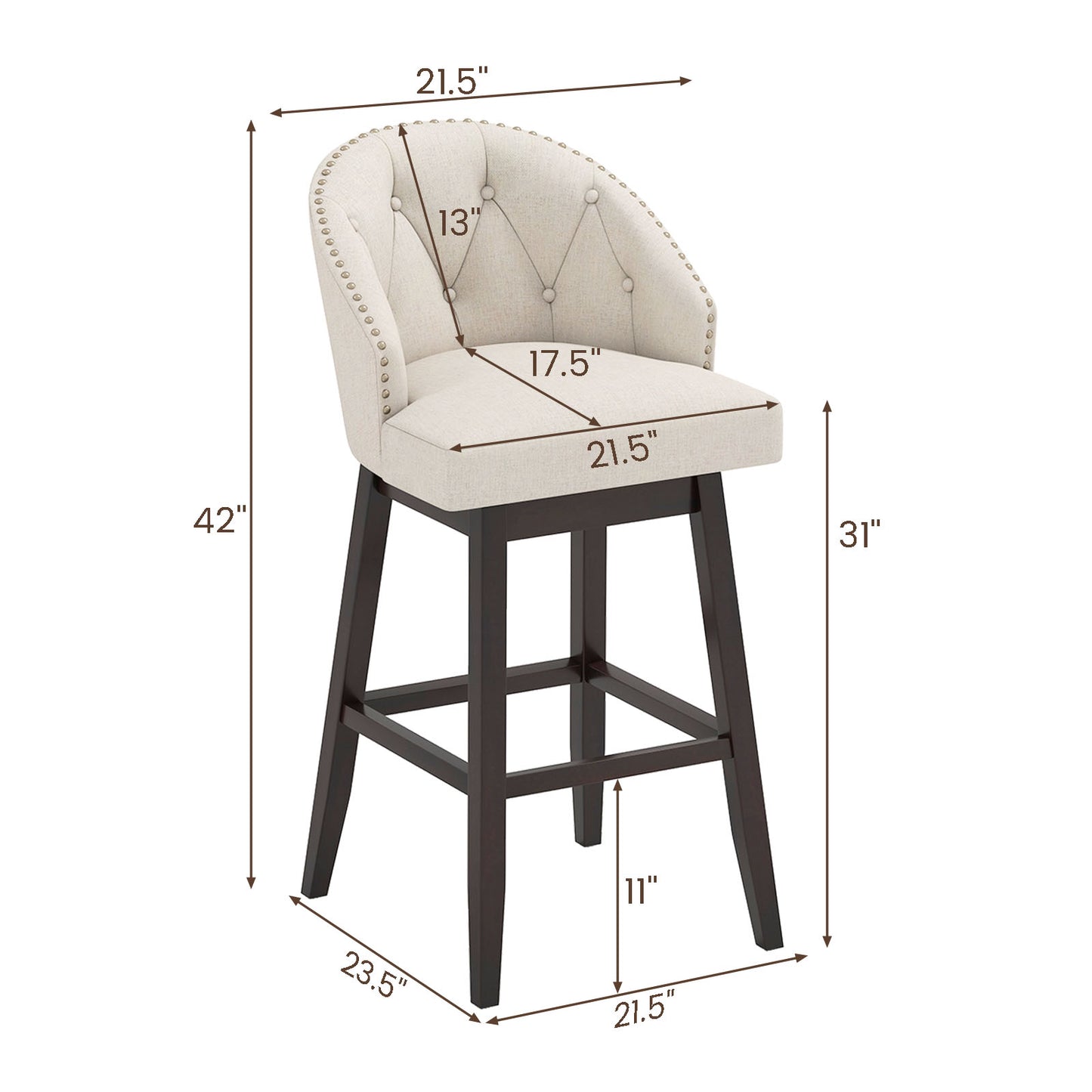 31 Inch Bar Stools Set of 4, Padded Swivel Seat, Rubber Wood Frame, Beige Bar Stools at Gallery Canada