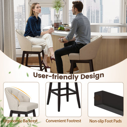 31 Inch Bar Stools Set of 4, Padded Swivel Seat, Rubber Wood Frame, Beige Bar Stools at Gallery Canada