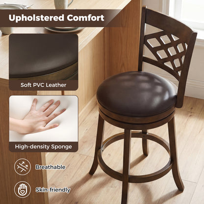 31 Inch Counter Height Bar Stools Set of 2 with Rubber Wood Frame, Brown Bar Stools at Gallery Canada
