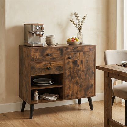 31" Sideboard Cabinet with 2 Open Compartments and 2 Drawers, Rustic Brown Sideboards Cabinets & Buffets at Gallery Canada