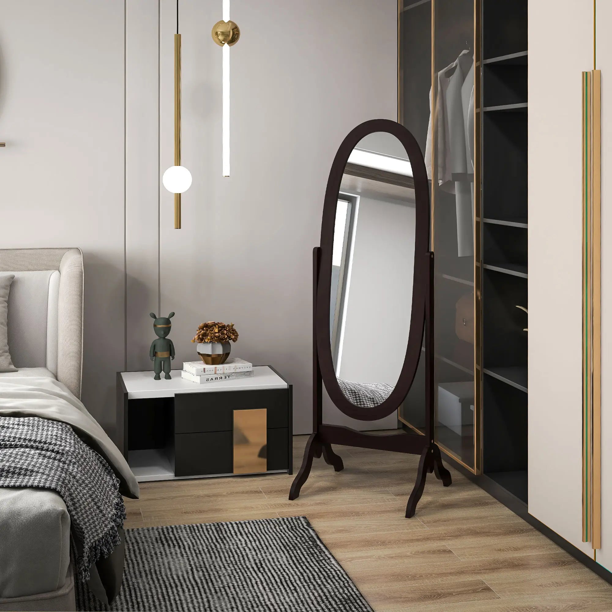 Full Length Floor Mirror, Adjustable Angle Oval Frame, 60x24 Inches Full Length Mirrors at Gallery Canada