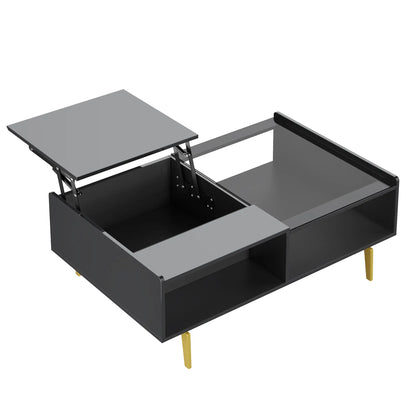LED Coffee Table, Glass Top, Adjustable Height, Storage, 43.5" L x 21.5" W x 15.5" H, Black Coffee Tables at Gallery Canada