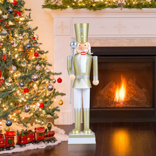32.5 Inch Christmas Nutcracker, High Hat Scepter, White Golden
