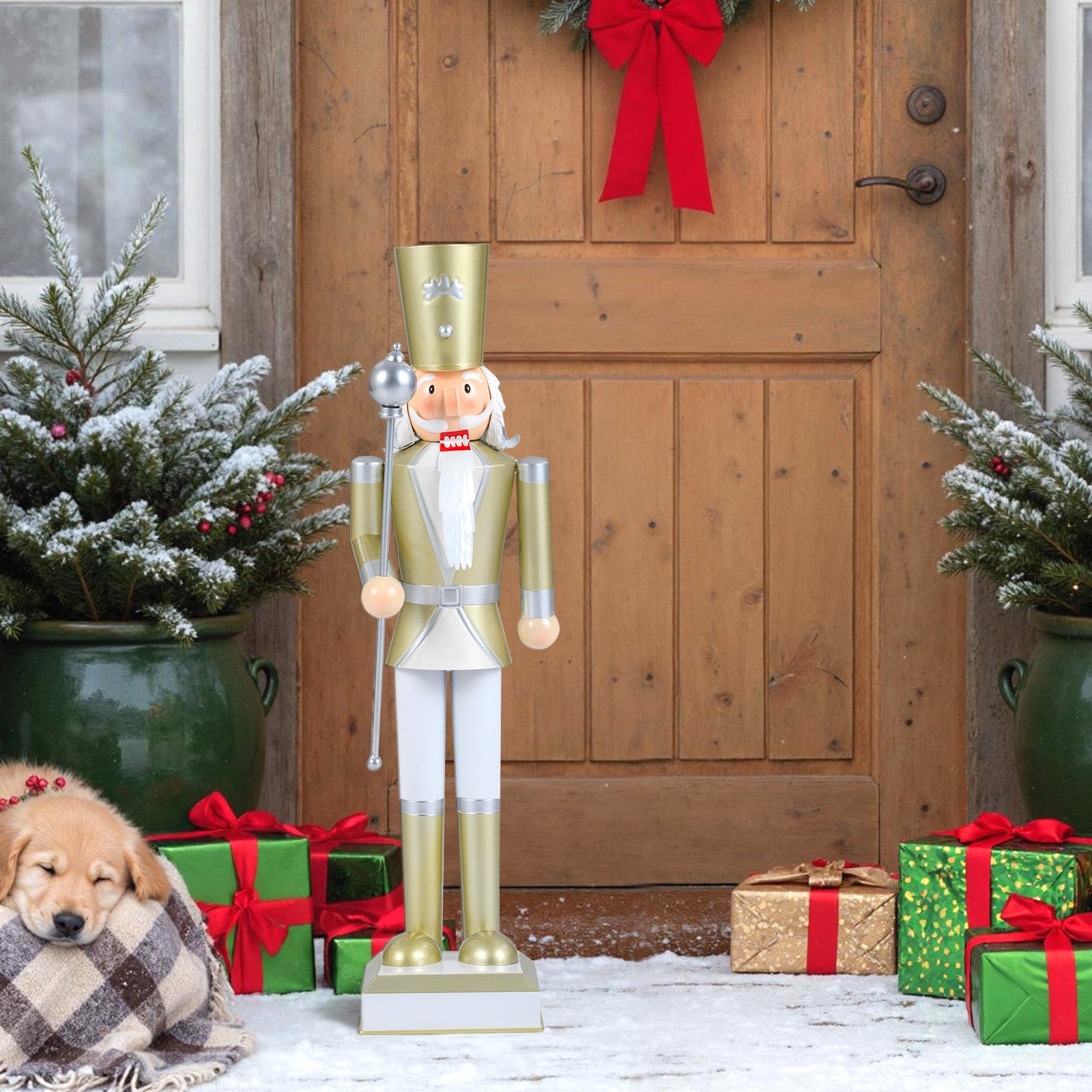 32.5 Inch Christmas Nutcracker, High Hat Scepter, White Golden Christmas Decor & Accessories at Gallery Canada