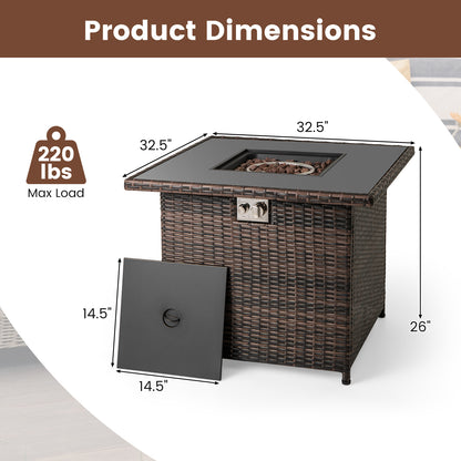 Propane Fire Pit Table, 32.5 Inch, 5000 BTU, Brown Fire Pit Tables at Gallery Canada