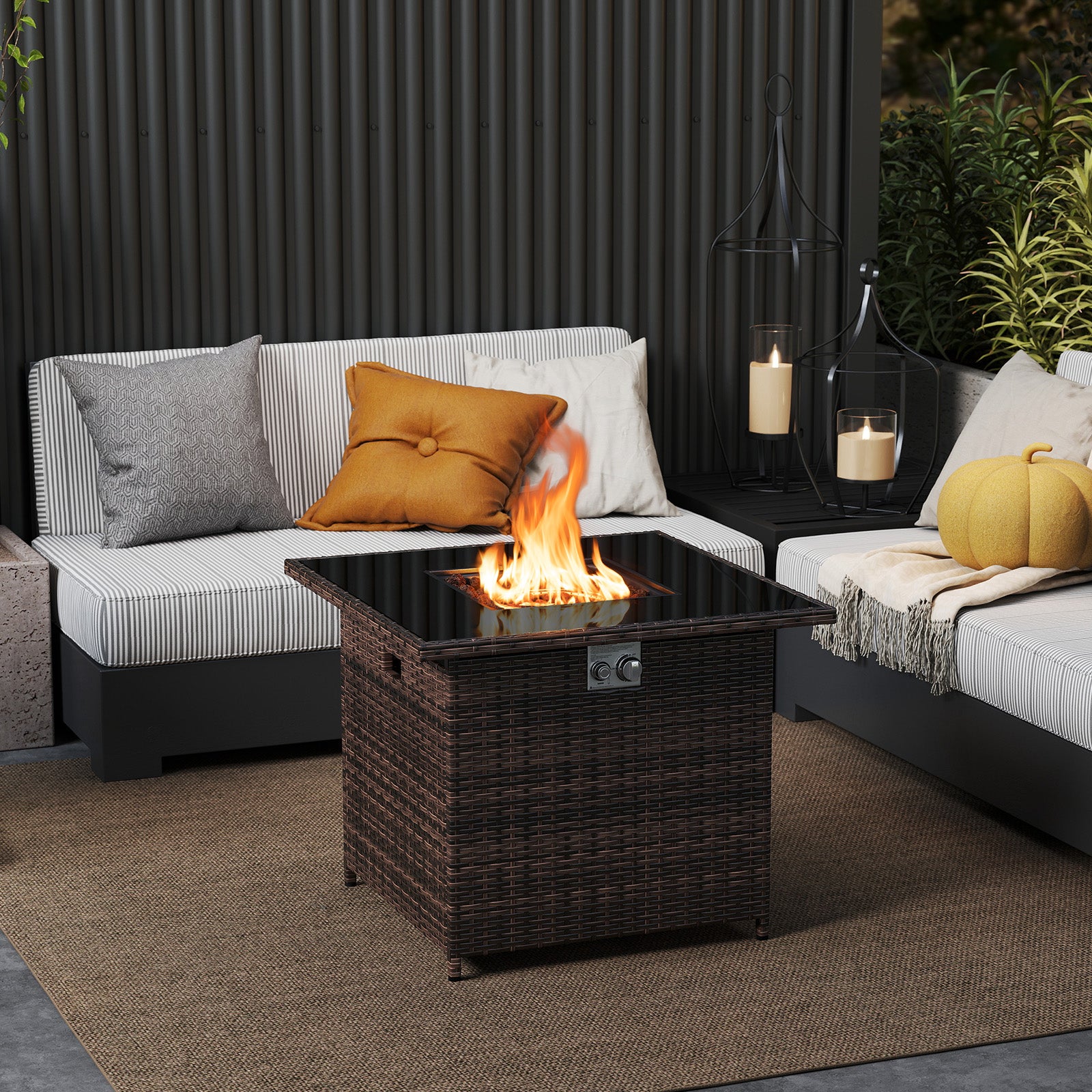 Propane Fire Pit Table, 32.5 Inch, 5000 BTU, Brown Fire Pit Tables at Gallery Canada