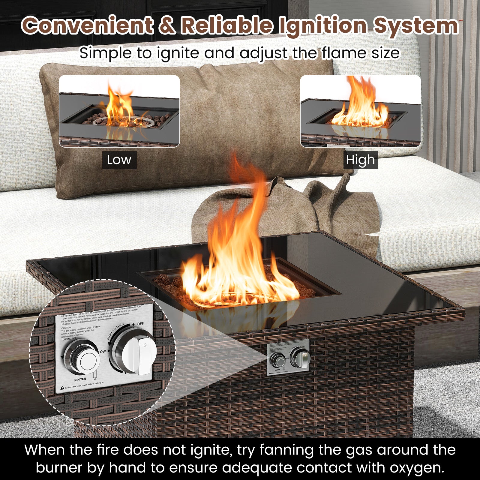 Propane Fire Pit Table, 32.5 Inch, 5000 BTU, Brown Fire Pit Tables at Gallery Canada