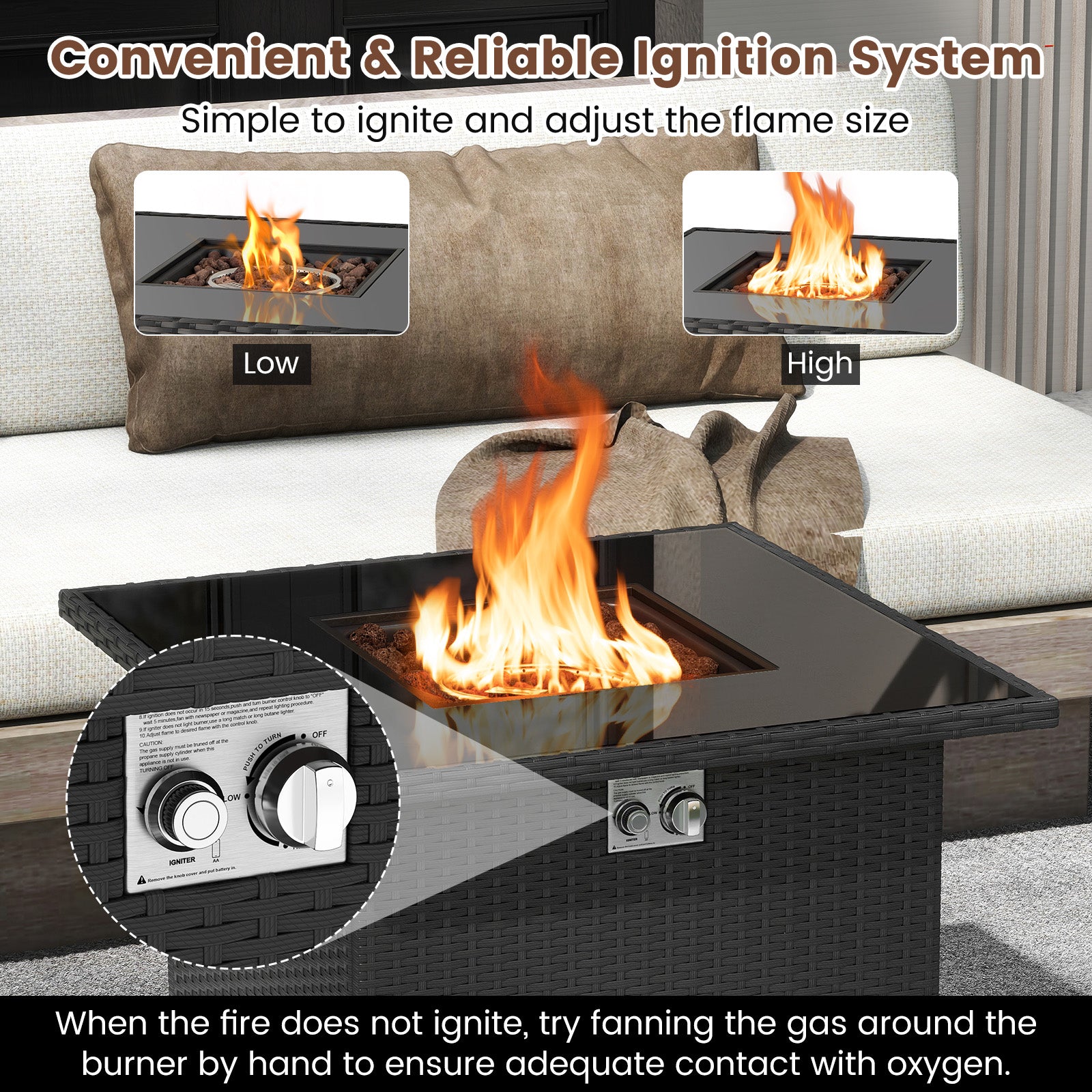32.5 Inch Propane Fire Pit Table, 5000 BTU, Tempered Glass Tabletop, Black Fire Pit Tables at Gallery Canada