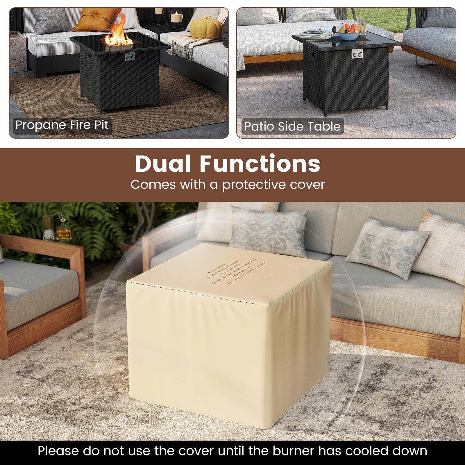 32.5 Inch Propane Fire Pit Table, 5000 BTU, Tempered Glass Tabletop, Black Fire Pit Tables at Gallery Canada