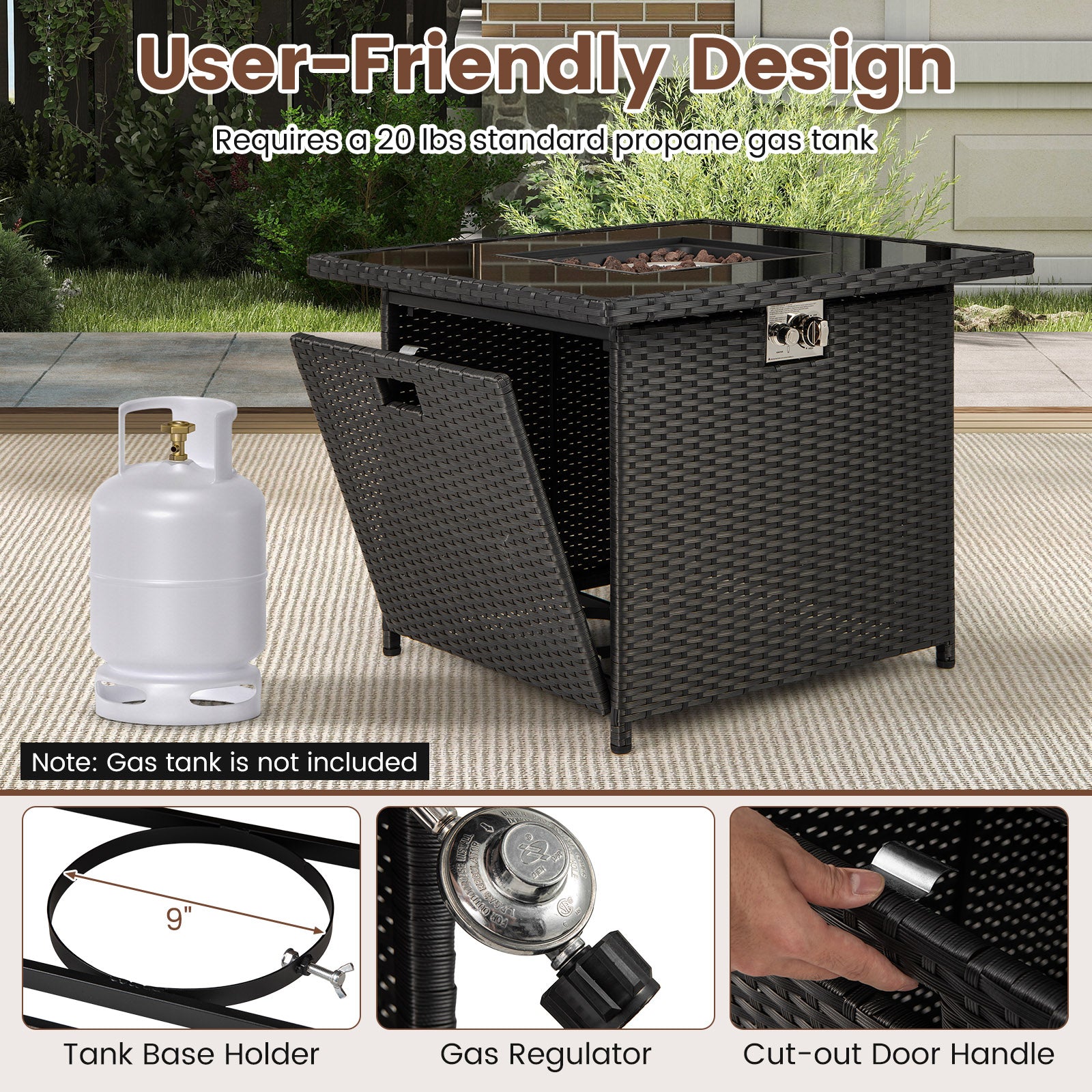 32.5 Inch Propane Fire Pit Table, 5000 BTU, Tempered Glass Tabletop, Black Fire Pit Tables at Gallery Canada
