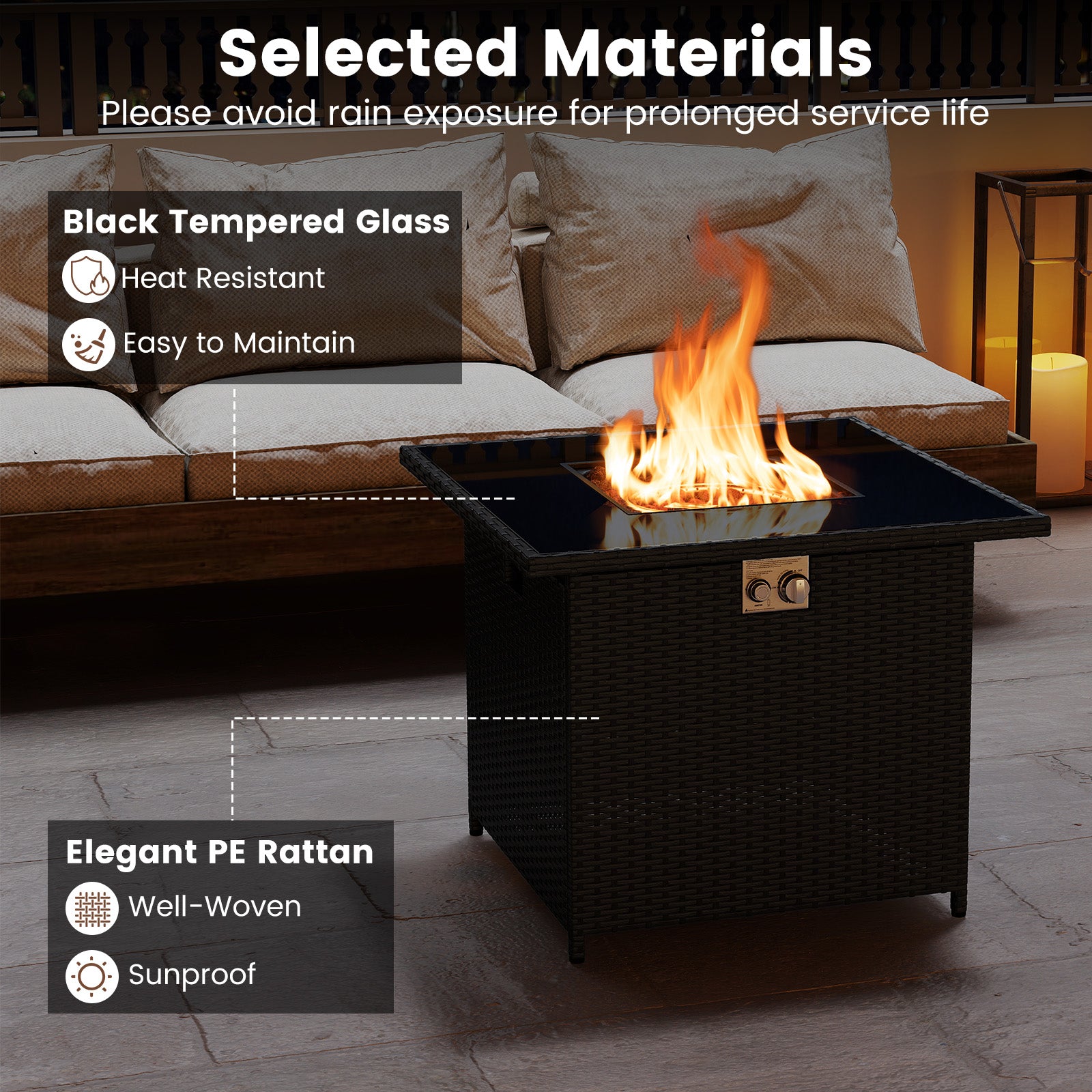 32.5 Inch Propane Fire Pit Table, 5000 BTU, Tempered Glass Tabletop, Black Fire Pit Tables at Gallery Canada