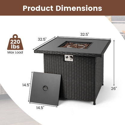 32.5 Inch Propane Fire Pit Table, 5000 BTU, Tempered Glass Tabletop, Black Fire Pit Tables at Gallery Canada