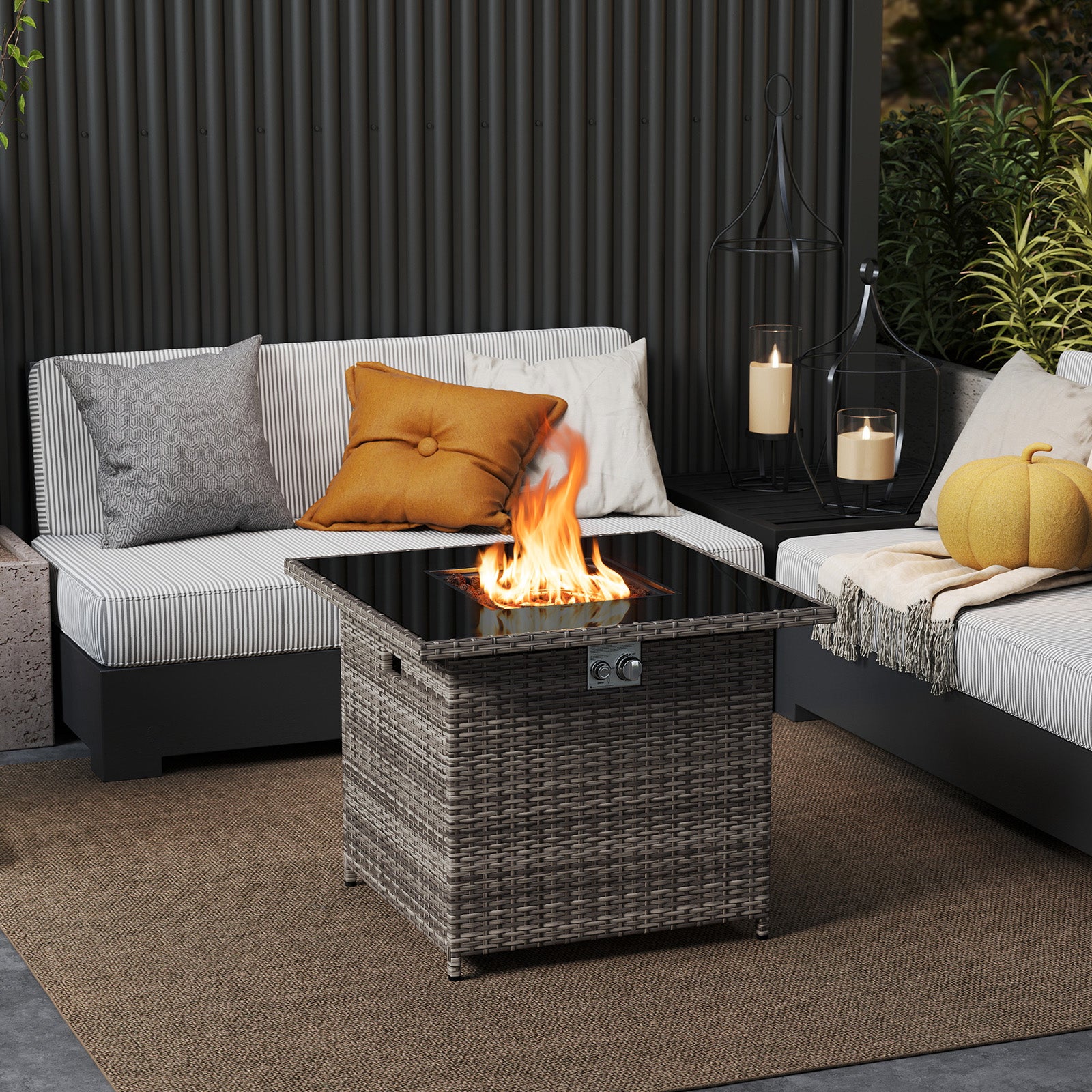 32.5 Inch Propane Fire Pit Table, 5000 BTU, Tempered Glass Tabletop, Gray Fire Pit Tables at Gallery Canada