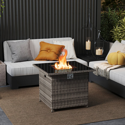 32.5 Inch Propane Fire Pit Table, 5000 BTU, Tempered Glass Tabletop, Gray Fire Pit Tables at Gallery Canada