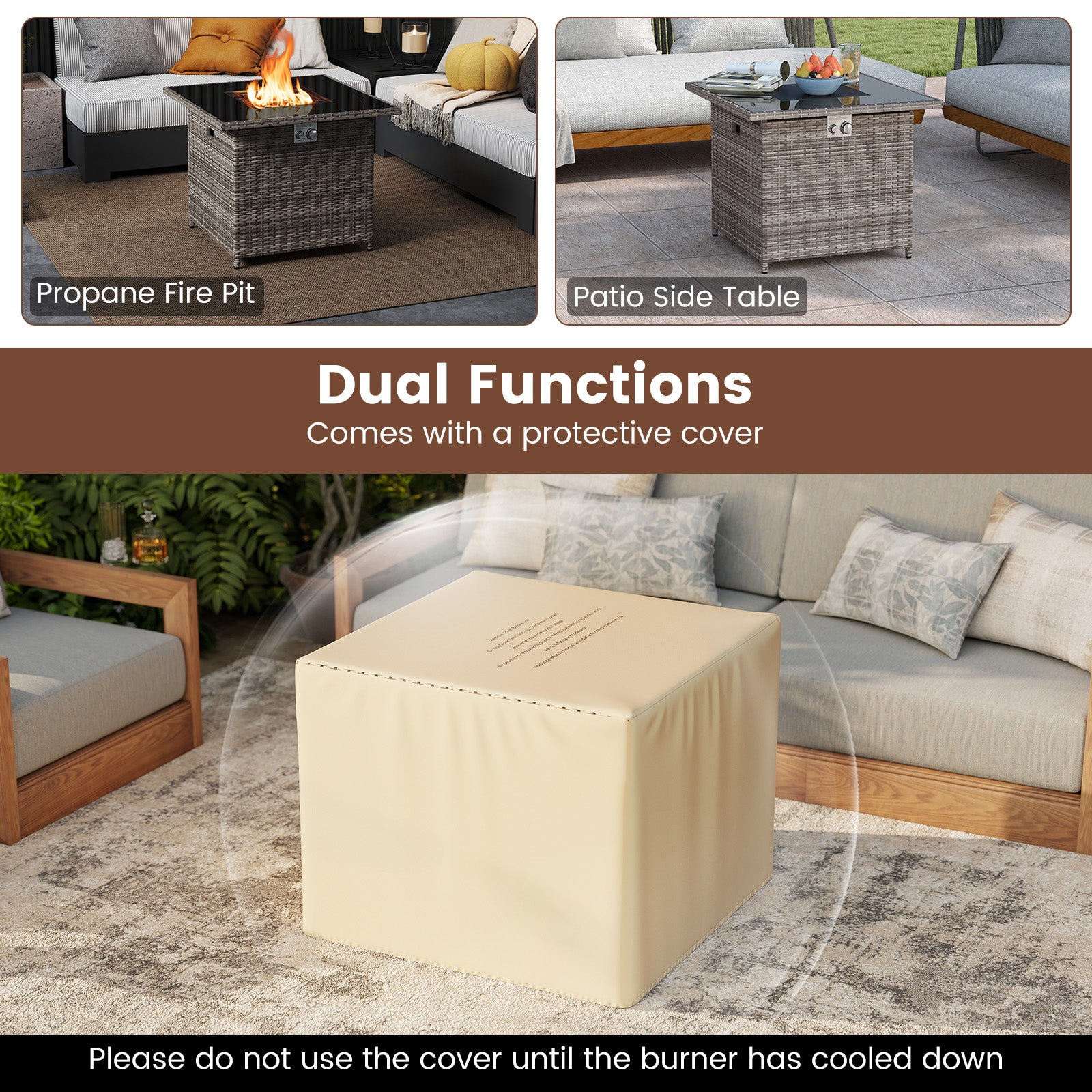 32.5 Inch Propane Fire Pit Table, 5000 BTU, Tempered Glass Tabletop, Gray Fire Pit Tables at Gallery Canada