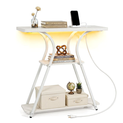 32 Inch Narrow Entryway Table with Power Outlets & LED Lights, Oak Console Tables at Gallery Canada