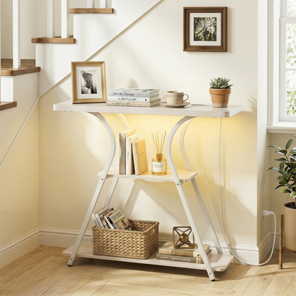 32 Inch Narrow Entryway Table with Power Outlets & LED Lights, Oak Console Tables at Gallery Canada