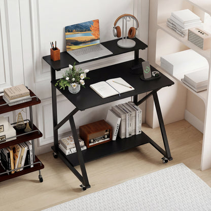 32 Inch Rolling Computer Desk, Power Outlets, Black Writing Desks at Gallery Canada