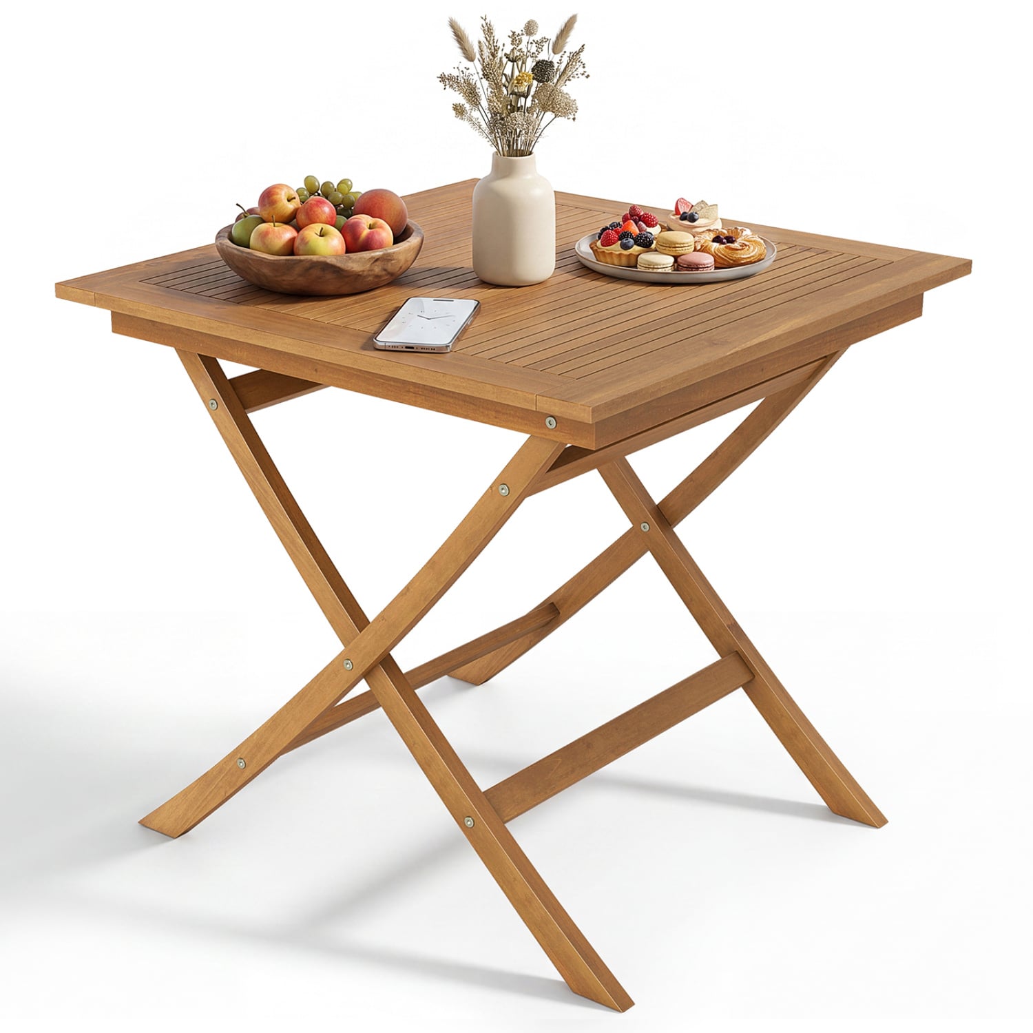 32-Inch Square Solid Teak Wood Patio Dining Table for 4 Patio Dining Tables Natural at Gallery Canada