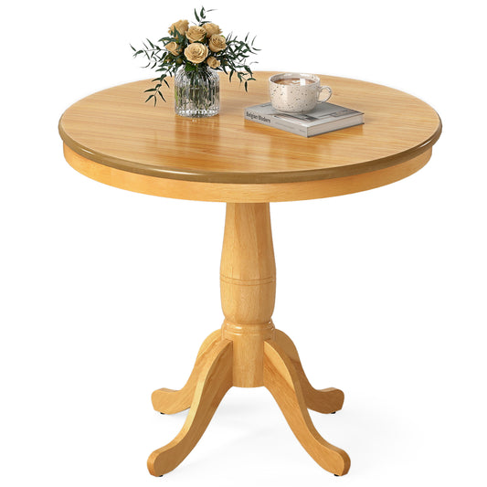 32 Inch Wooden Round Pub Pedestal Side Table, Natural Dining Tables Natural at Gallery Canada