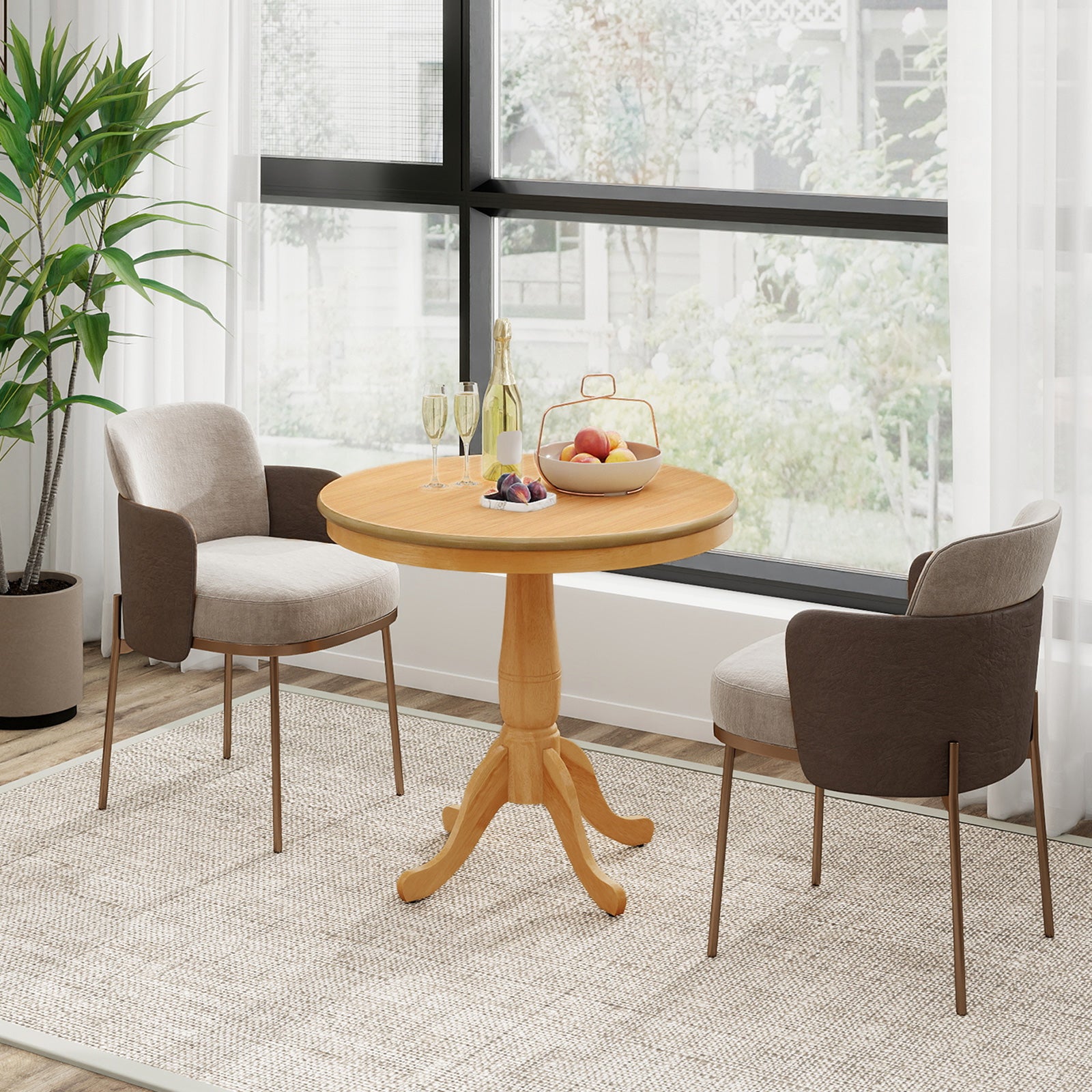32 Inch Wooden Round Pub Pedestal Side Table, Natural Dining Tables at Gallery Canada
