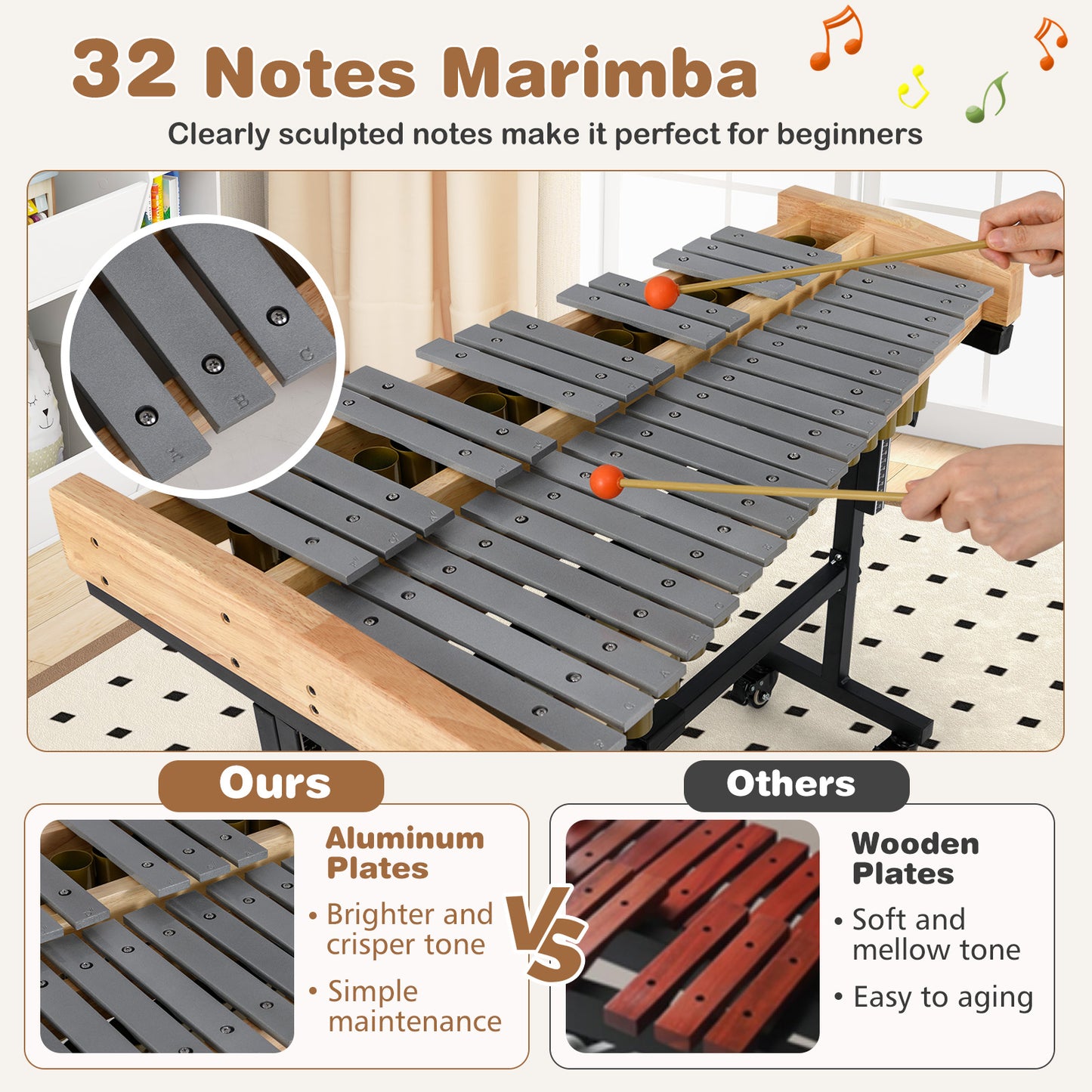 32 Note Marimba Aluminum Xylophone with Rubber Wood Base, Golden Drums & Percussion at Gallery Canada
