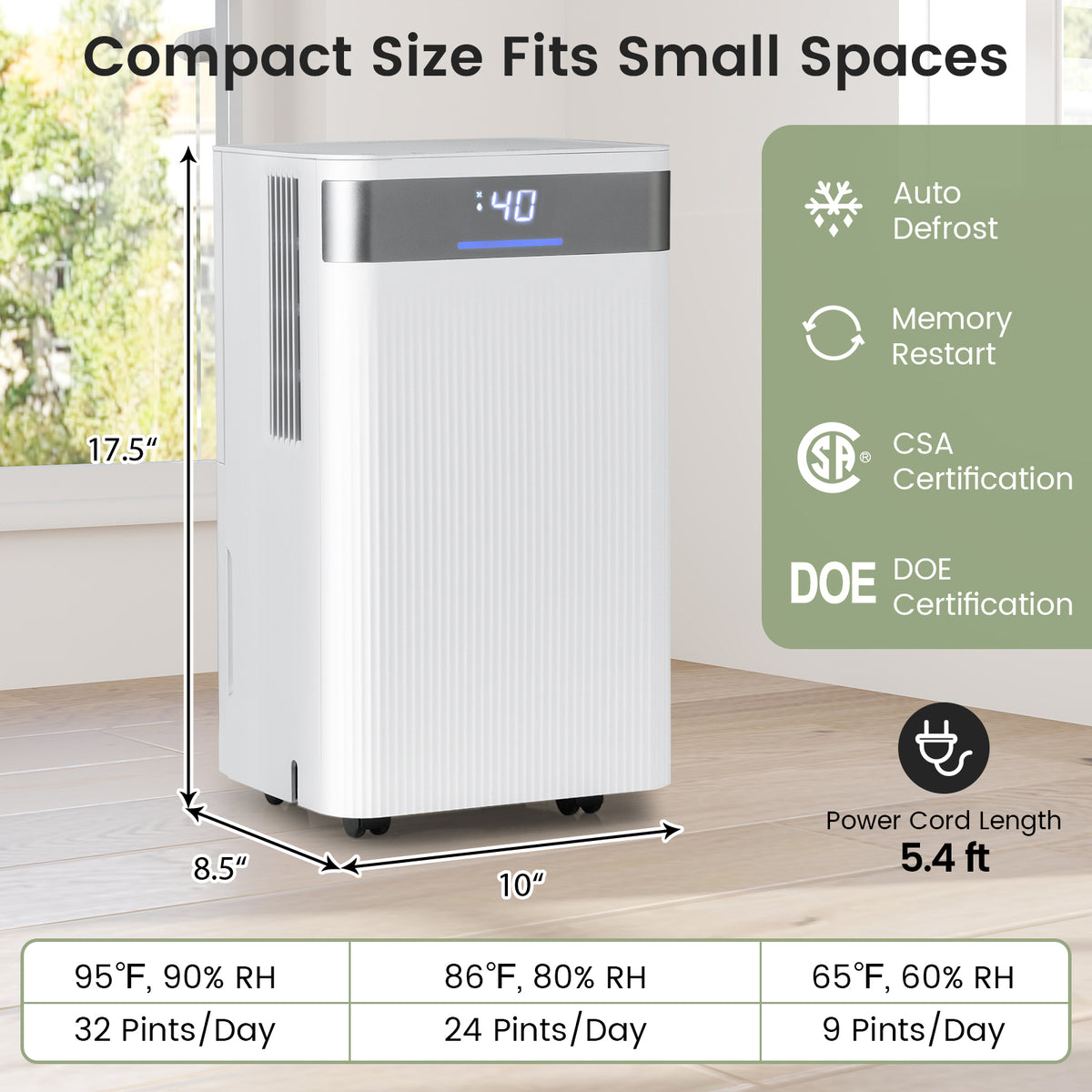 32 Pints 2000 Sq.ft Quiet Dehumidifier, 3 Modes, White Dehumidifiers at Gallery Canada